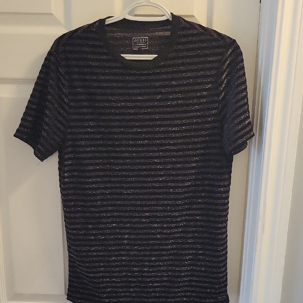 GUESS Black and Gray Striped Tee